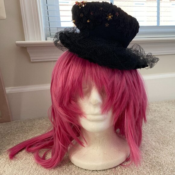 1940s Black Mini Top Hat Fascinator – Old Hollywood Glam - Picture 1 of 7
